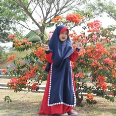 TK0863 Baju Muslim Anak Perempuan Kombinasi Merah Renda Navy Syari 2 thn