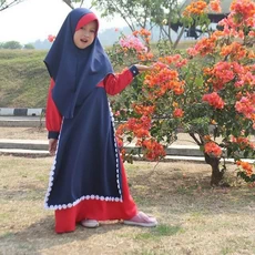 TK0886 Baju Anak Gamis Warna Marun Navy Renda Syari 2 thn