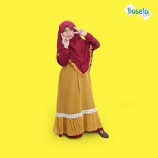 TK0892 Gamis Anak Kombinasi Gold Marun Rempel Modern Nubi