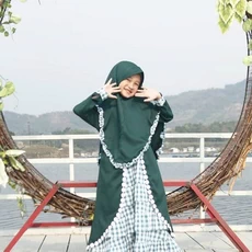 TK0893 Baju Gamis Anak Perempuan Warna Rempel Syari Kotak Hijau Modern Shahia Hijab