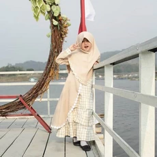 TK0903 Baju Muslim Anak Kombinasi Milo Abu Putih Syari Naura