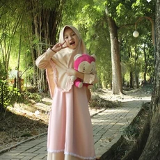 TK0911 Baju Muslim Anak Warna Pink Kuning Boneka Syari 2 thn