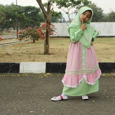 TK0916 Gamis Muslim Anak Warna Mint Peach Salem Modern Shahia Hijab