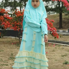 TK0920 Baju Gamis Anak Kombinasi Biru Rempel Rok Terbaru 1 thn