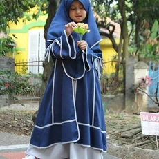 TK0928 Baju Muslim Anak Warna Abu Lis Navy Terbaru Tanggung