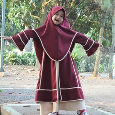 TK0932 Baju Muslim Anak Perempuan Warna Lis Abu Marun Burgundi Terbaru 2023 Rabbani