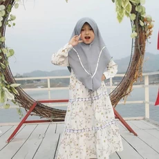 TK0936 Gamis Muslim Anak Warna Putih Bw Abu Renda Syari Tanggung