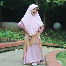 TK0959 Baju Muslim Anak Perempuan Warna Salem Mocca Renda Polos 1 thn