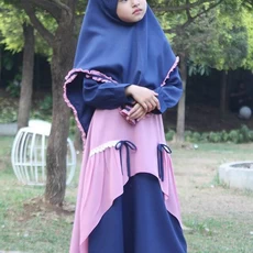 TK0974 Baju Muslim Anak Perempuan Warna Navy Ungu Rempel Renda Murah Nubi