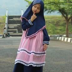 TK0983 Baju Gamis Anak Perempuan Warna Set Renda Navy Pink Terbaru Cutetrik