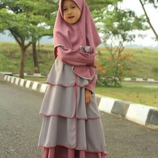 TK0989 Baju Muslim Anak Perempuan Kombinasi Abu Dusty Set Terbaru 2 thn