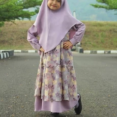 TK0990 Baju Muslim Anak Warna Set Ungu Lavender Printing Murah 1 thn
