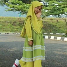 TK0998 Gamis Anak Kombinasi Set Kuning Hijau Kuda Terbaru 2023 Shahia Hijab