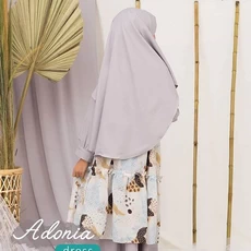 TK1005 Gamis Muslim Anak Kombinasi Abu Printing Adonia Murah Tanggung