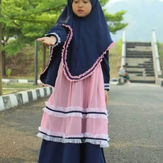 TK1017 Gamis Muslim Anak Warna Pink Renda Navy Terbaru 2023 1 thn