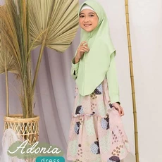 TK1019 Baju Muslim Anak Perempuan Warna Set Hijau Printing Adonia Terbaru 2023 2 thn