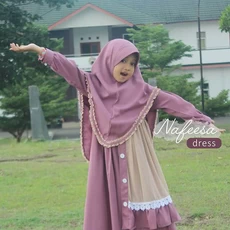 TK1021 Baju Muslim Anak Kombinasi Set Lavender Mocca Syari 1 thn