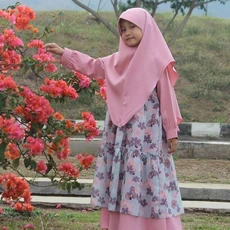 TK1027 Baju Gamis Anak Perempuan Kombinasi Pink Printing Bunga Terbaru 2022 Cutetrik