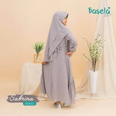 TK1042 Baju Muslim Anak Perempuan Kombinasi Set Polos Abu Modern Rabbani