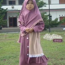 TK1044 Baju Muslim Anak Warna Lavender Set Mocca Polos Tanggung