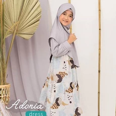 TK1046 Baju Muslim Anak Warna Adonia Printing Abu Terbaru Upright