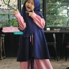 TK1068 Gamis Muslim Anak Warna Navy Dusty Murah Nubi