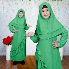 TK1075 Baju Gamis Anak Perempuan Warna Hijau Polos Shahia Hijab