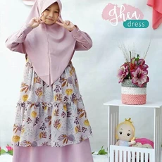 TK1097 Baju Muslim Anak Kombinasi Lavender Set Print Polos Tanggung