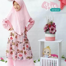 TK1098 Baju Muslim Anak Perempuan Warna Set Pink Dusty Bunga Lucu Shahia Hijab