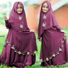 TK1101 Baju Muslim Anak Warna Bunga Brookat Set Lavender Terbaru Upright