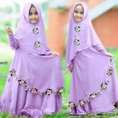 TK1106 Baju Muslim Anak Perempuan Kombinasi Lavender Set Rempel Lucu Tanggung