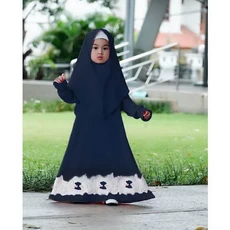 TK1137 Gamis Muslim Anak Warna Printing Bunga Navy Modern Shahia Hijab