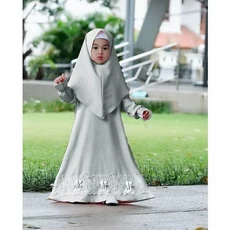 TK1139 Baju Gamis Anak Perempuan Kombinasi Abu Bunga Bawah Lucu Naura