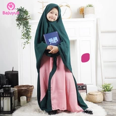 TK1147 Gamis Muslim Anak Warna Hijau Pink Terbaru 2023 Tanggung