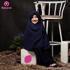 TK1156 Gamis Anak Kombinasi Navy Gelap Polos Naura