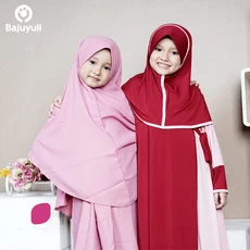 TK1160 Baju Muslim Anak Kombinasi Pink Marun Polos 2 thn